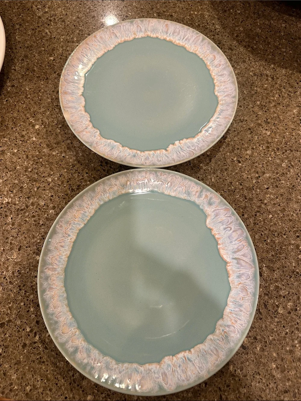 Casafina Taormina Aqua Dinner Plates, set of 2, one has a chip